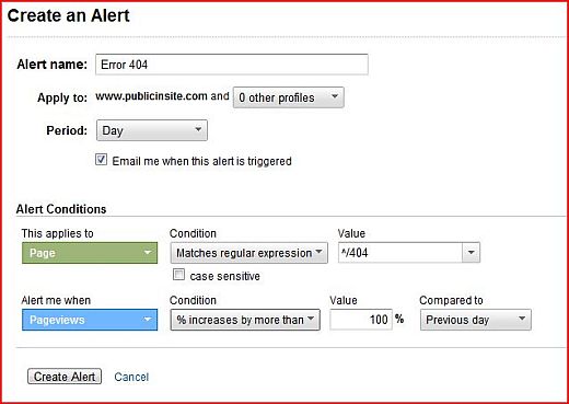 Custom Alerts for Error 404 Pages in Google Analytics